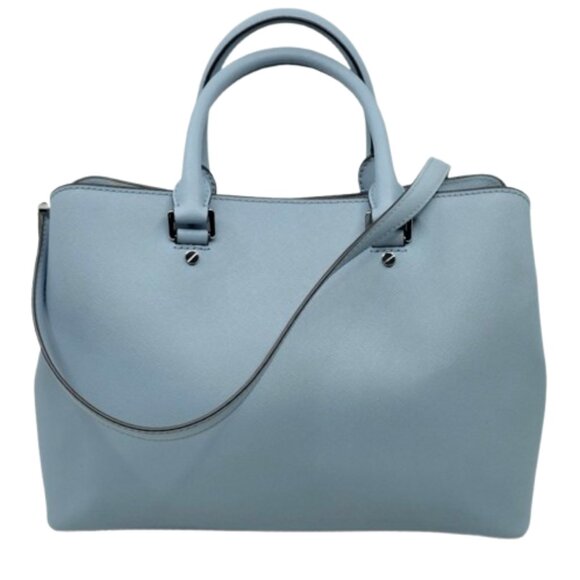 MICHAEL KORS~Savannah~LG BLUE SAFFIANO LEATHER 3 COMPARTMENT SHOULDER TOTE BAG - Picture 4 of 6